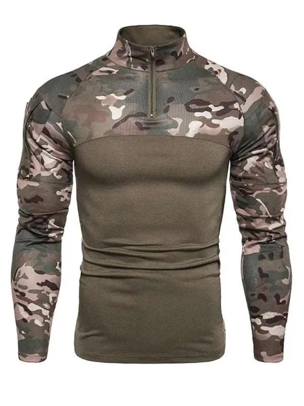 Men Shirts - Men's Camouflage Long Sleeve Fitness T-Shirt with Zipper - Men Shirts | MENLL