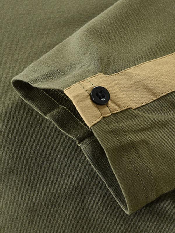 Men's Tactical Colorblock Henley Long Sleeve Tee - Versatile Outdoor Style with Zipper Detail - MENLL