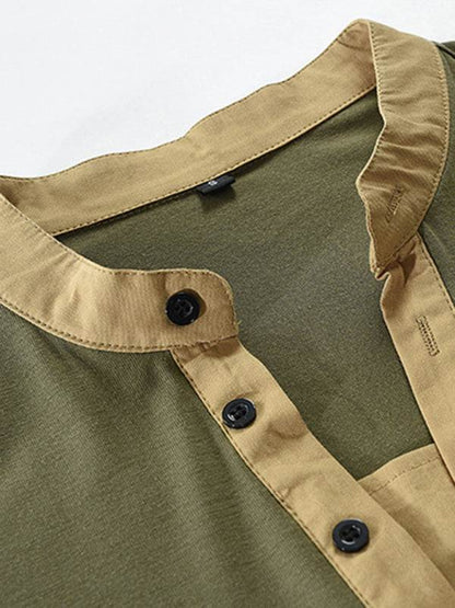 Men's Tactical Colorblock Henley Long Sleeve Tee - Versatile Outdoor Style with Zipper Detail - MENLL