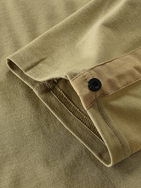 Men's Tactical Colorblock Henley Long Sleeve Tee - Versatile Outdoor Style with Zipper Detail - MENLL