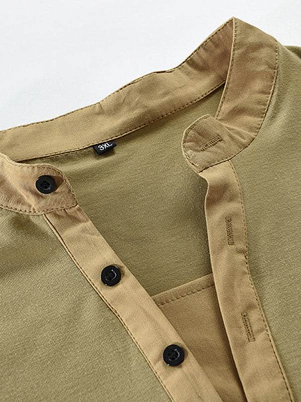 Men's Tactical Colorblock Henley Long Sleeve Tee - Versatile Outdoor Style with Zipper Detail - MENLL