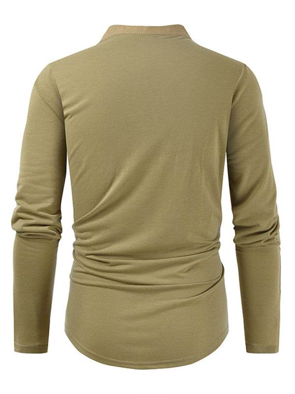 Men's Tactical Colorblock Henley Long Sleeve Tee - Versatile Outdoor Style with Zipper Detail - MENLL