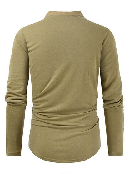 Men's Tactical Colorblock Henley Long Sleeve Tee - Versatile Outdoor Style with Zipper Detail - MENLL