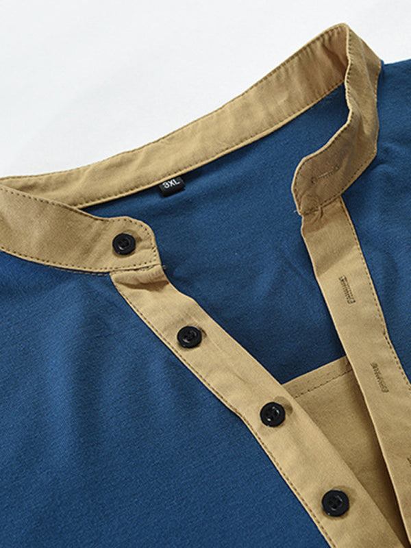 Men's Tactical Colorblock Henley Long Sleeve Tee - Versatile Outdoor Style with Zipper Detail - MENLL