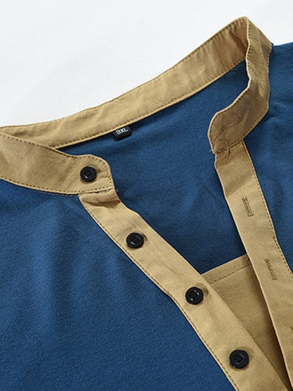 Men's Tactical Colorblock Henley Long Sleeve Tee - Versatile Outdoor Style with Zipper Detail - MENLL