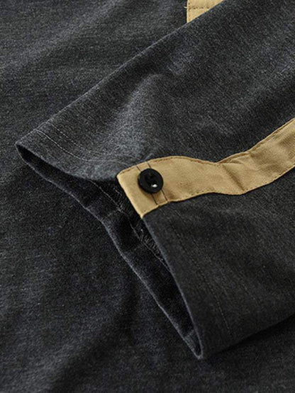 Men's Tactical Colorblock Henley Long Sleeve Tee - Versatile Outdoor Style with Zipper Detail - MENLL