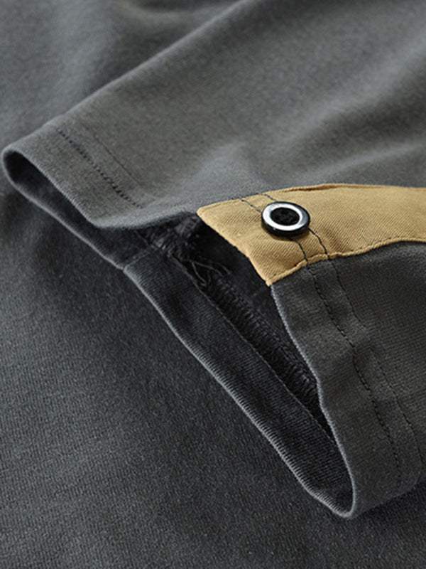 Men's Tactical Colorblock Henley Long Sleeve Tee - Versatile Outdoor Style with Zipper Detail - MENLL