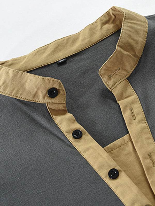Men's Tactical Colorblock Henley Long Sleeve Tee - Versatile Outdoor Style with Zipper Detail - MENLL