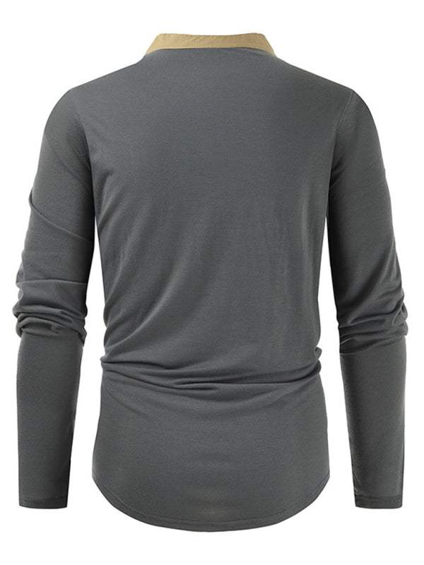 Men's Tactical Colorblock Henley Long Sleeve Tee - Versatile Outdoor Style with Zipper Detail - MENLL