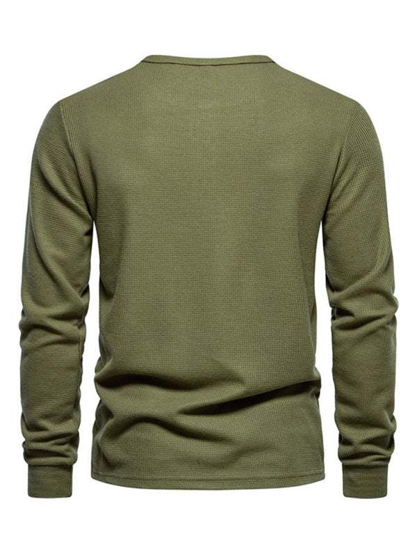 Stylish Men's Waffle Knit Long Sleeve Henley T-Shirt with Four Buttons