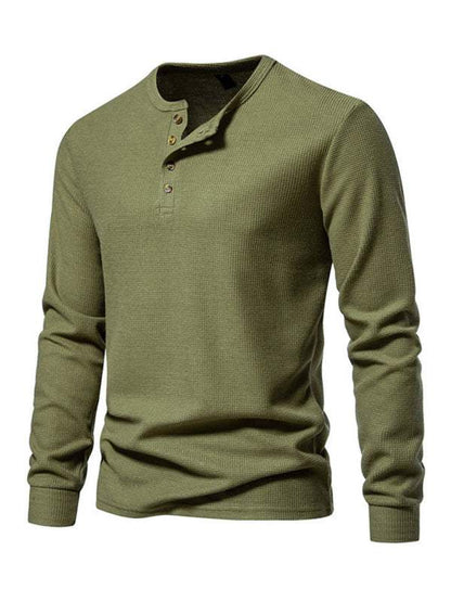 Stylish Men's Waffle Knit Long Sleeve Henley T-Shirt with Four Buttons