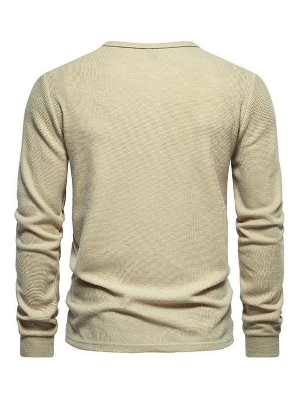 Stylish Men's Waffle Knit Long Sleeve Henley T-Shirt with Four Buttons