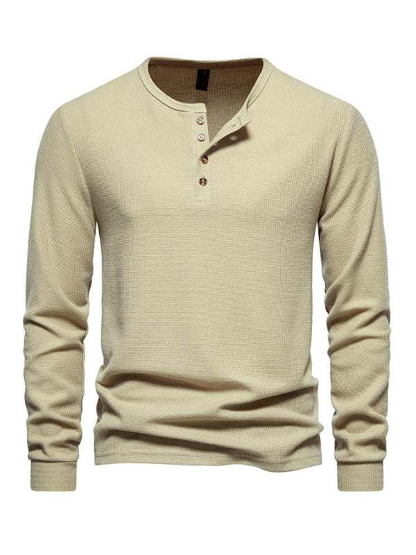 Stylish Men's Waffle Knit Long Sleeve Henley T-Shirt with Four Buttons