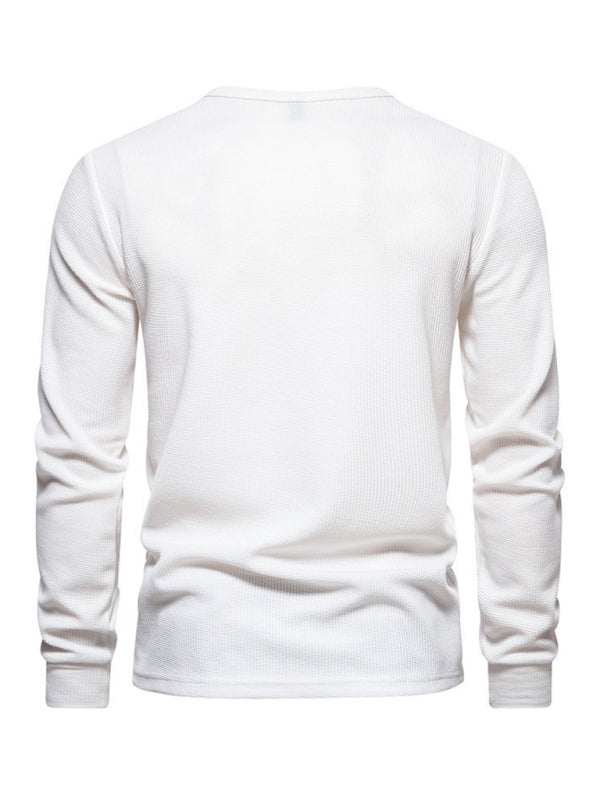 Stylish Men's Waffle Knit Long Sleeve Henley T-Shirt with Four Buttons