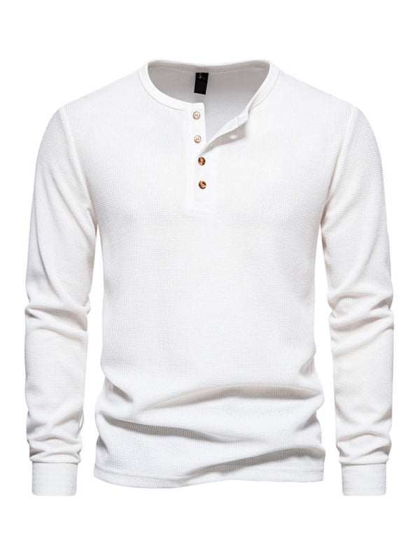 Stylish Men's Waffle Knit Long Sleeve Henley T-Shirt with Four Buttons