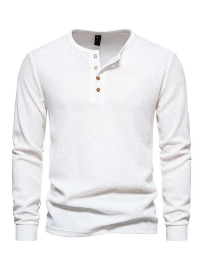 Stylish Men's Waffle Knit Long Sleeve Henley T-Shirt with Four Buttons