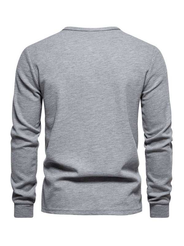 Stylish Men's Waffle Knit Long Sleeve Henley T-Shirt with Four Buttons