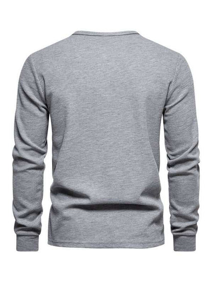 Stylish Men's Waffle Knit Long Sleeve Henley T-Shirt with Four Buttons