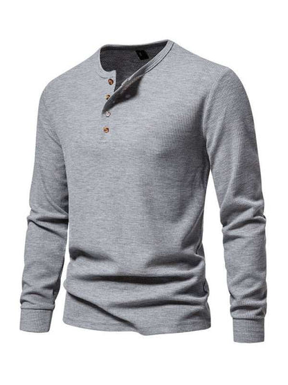 Stylish Men's Waffle Knit Long Sleeve Henley T-Shirt with Four Buttons