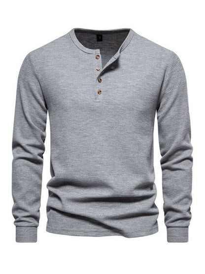 Stylish Men's Waffle Knit Long Sleeve Henley T-Shirt with Four Buttons