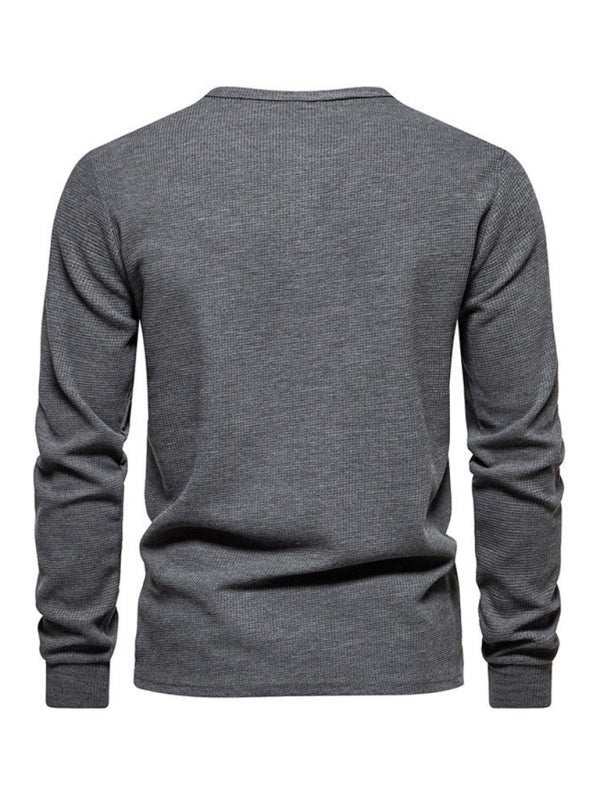 Stylish Men's Waffle Knit Long Sleeve Henley T-Shirt with Four Buttons