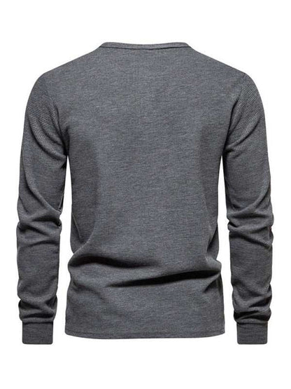 Stylish Men's Waffle Knit Long Sleeve Henley T-Shirt with Four Buttons