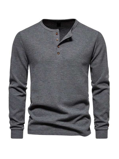 Stylish Men's Waffle Knit Long Sleeve Henley T-Shirt with Four Buttons