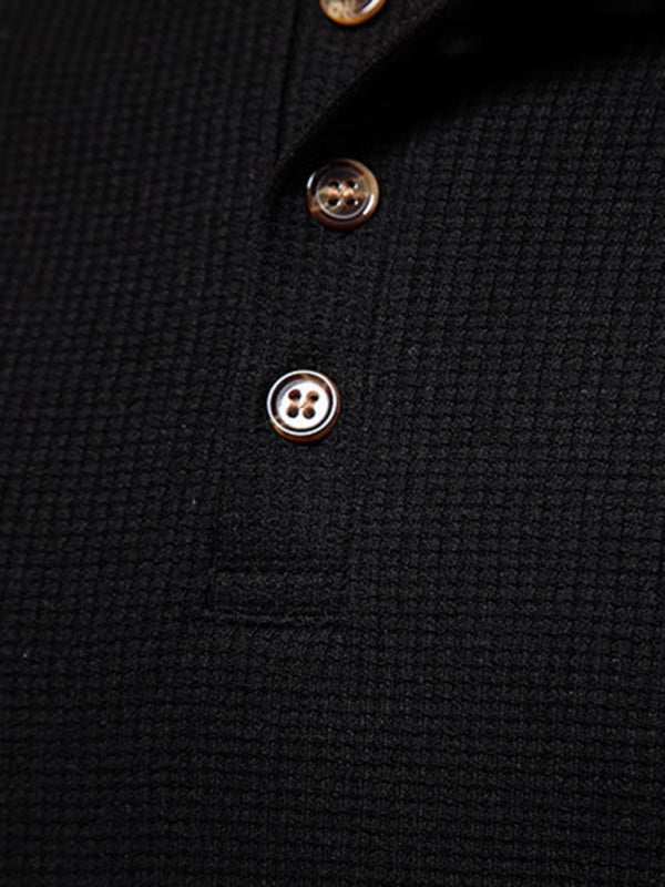 Stylish Men's Waffle Knit Long Sleeve Henley T-Shirt with Four Buttons