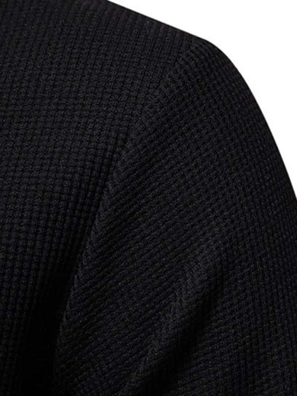 Stylish Men's Waffle Knit Long Sleeve Henley T-Shirt with Four Buttons