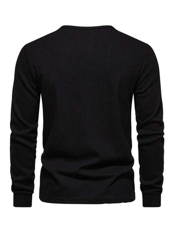 Stylish Men's Waffle Knit Long Sleeve Henley T-Shirt with Four Buttons