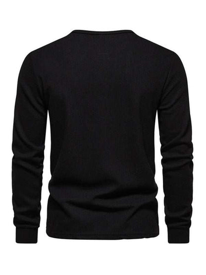 Stylish Men's Waffle Knit Long Sleeve Henley T-Shirt with Four Buttons