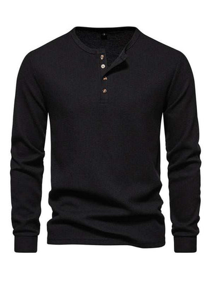 Stylish Men's Waffle Knit Long Sleeve Henley T-Shirt with Four Buttons