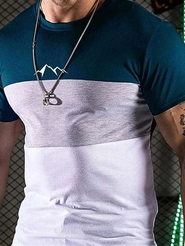 Color stripe casual loose-fit round neck t-shirt with vibrant print for summer style.
