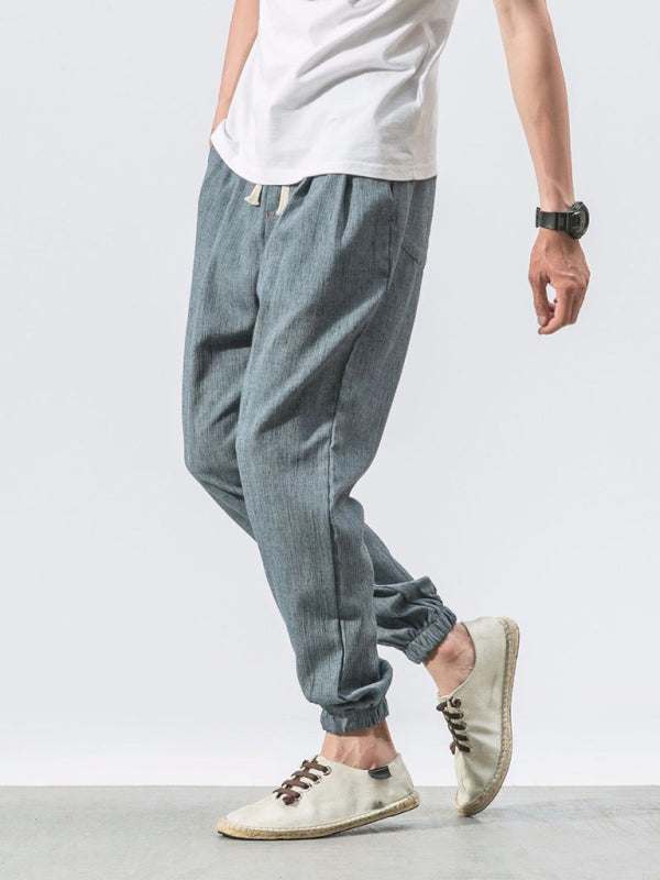 Men's Casual Comfort Woven Harem Pants in Cotton-Linen Blend - MENLL