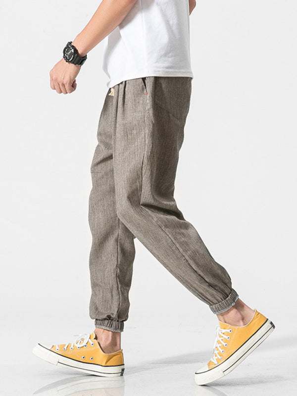 Men's Casual Comfort Woven Harem Pants in Cotton-Linen Blend - MENLL