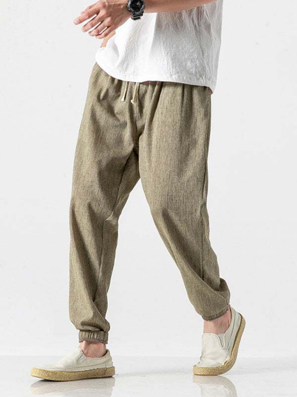 Men's Casual Comfort Woven Harem Pants in Cotton-Linen Blend - MENLL