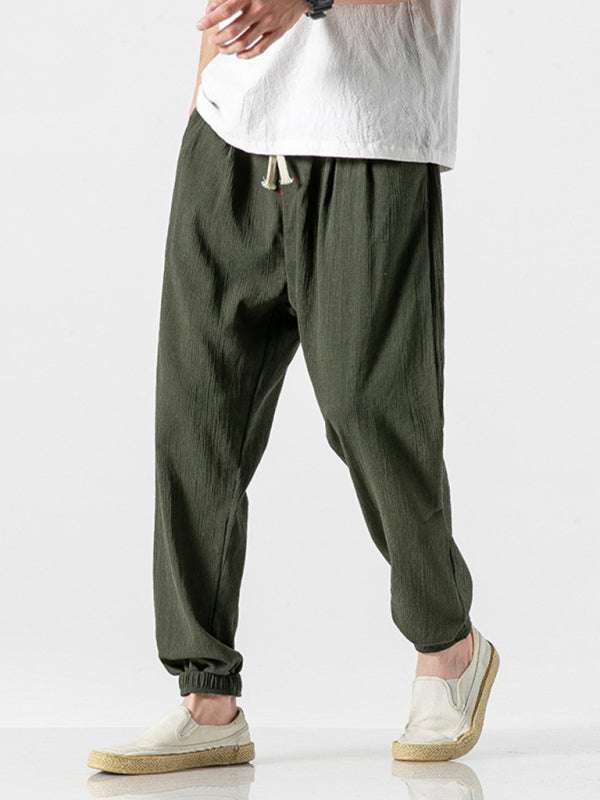 Men's Casual Comfort Woven Harem Pants in Cotton-Linen Blend - MENLL
