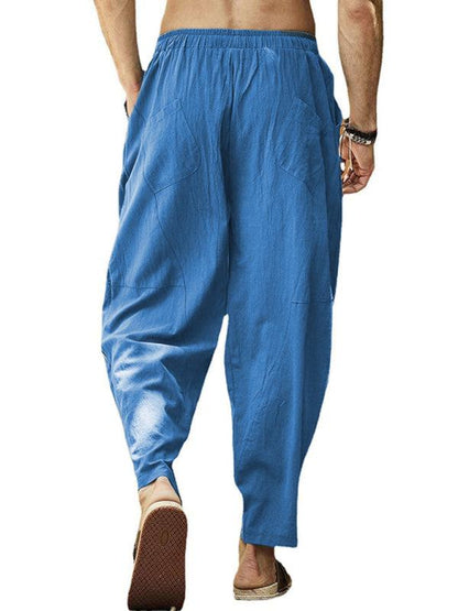 Relaxed Hip-Hop Lantern Pants for Men - Comfortable Cotton-Linen Blend with Drawstring Waist - MENLL