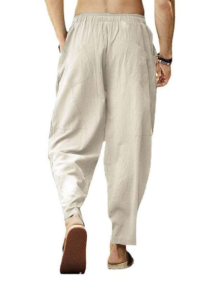 Relaxed Hip-Hop Lantern Pants for Men - Comfortable Cotton-Linen Blend with Drawstring Waist - MENLL