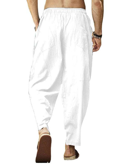 Relaxed Hip-Hop Lantern Pants for Men - Comfortable Cotton-Linen Blend with Drawstring Waist - MENLL