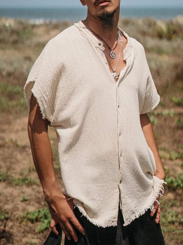 Stylish Men's Casual Short Sleeve Linen-Blend Cardigan - Lightweight Solid Color T-Shirt for Effortless Comfort and Confidence - MENLL