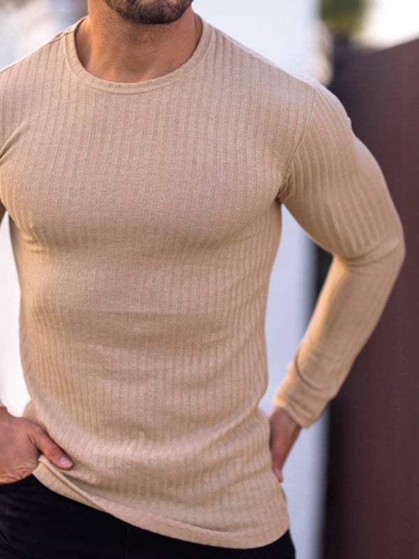 Versatile Vertical Stripe Long-Sleeve T-Shirt: Comfort Meets Style for Active Living - MENLL