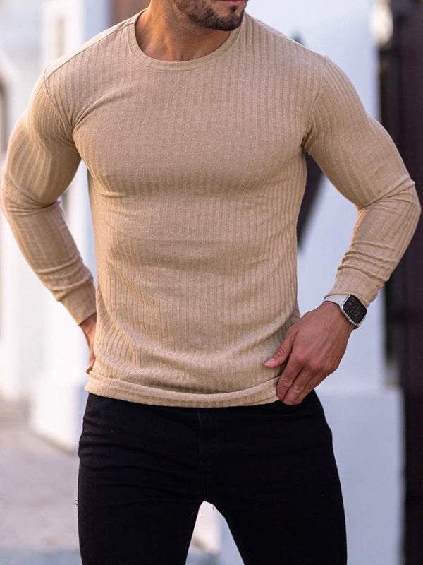 Versatile Vertical Stripe Long-Sleeve T-Shirt: Comfort Meets Style for Active Living - MENLL