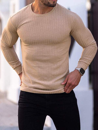 Versatile Vertical Stripe Long-Sleeve T-Shirt: Comfort Meets Style for Active Living - MENLL