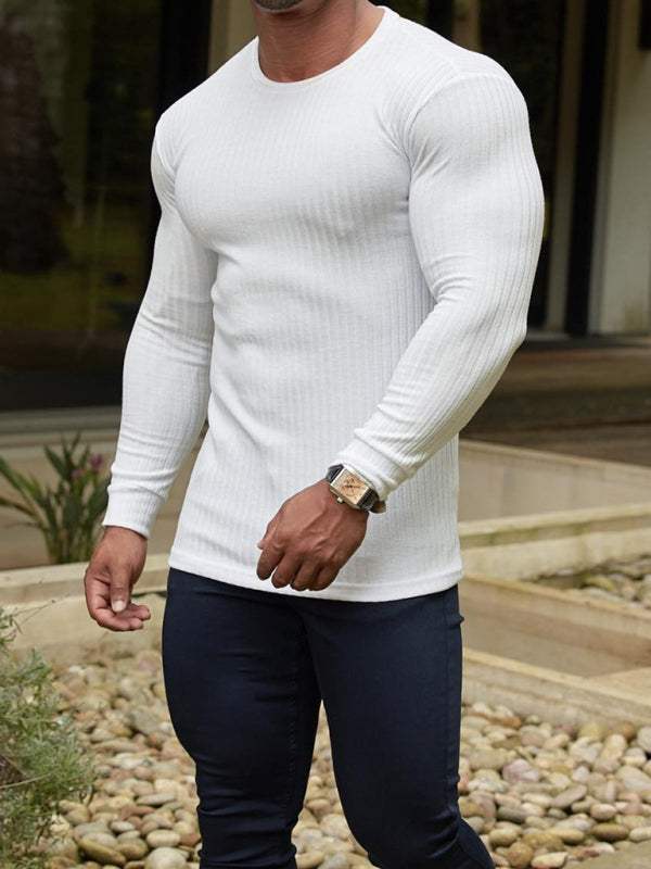 Versatile Vertical Stripe Long-Sleeve T-Shirt: Comfort Meets Style for Active Living - MENLL