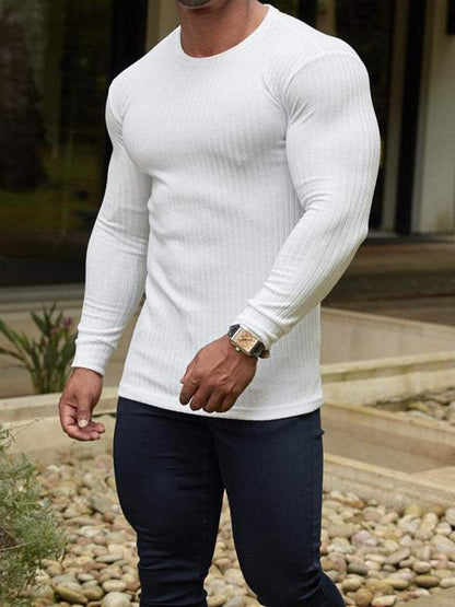 Versatile Vertical Stripe Long-Sleeve T-Shirt: Comfort Meets Style for Active Living - MENLL