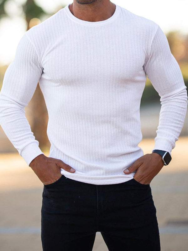 Versatile Vertical Stripe Long-Sleeve T-Shirt: Comfort Meets Style for Active Living - MENLL