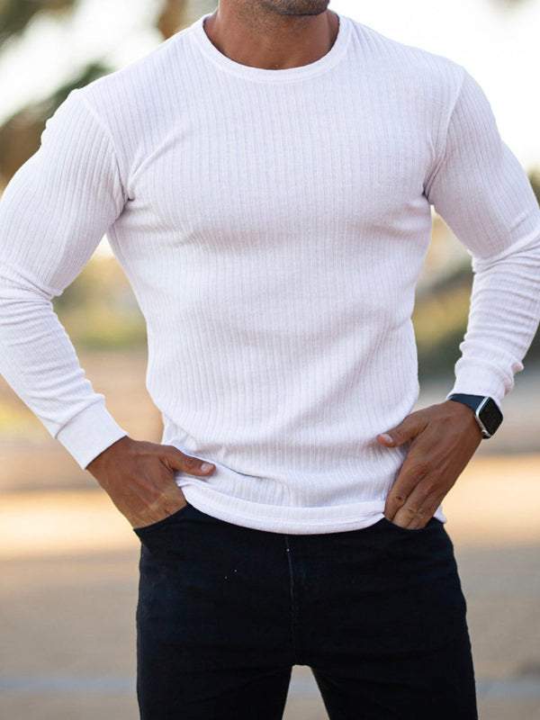 Versatile Vertical Stripe Long-Sleeve T-Shirt: Comfort Meets Style for Active Living - MENLL