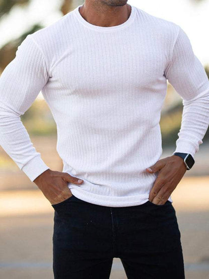Versatile Vertical Stripe Long-Sleeve T-Shirt: Comfort Meets Style for Active Living - MENLL