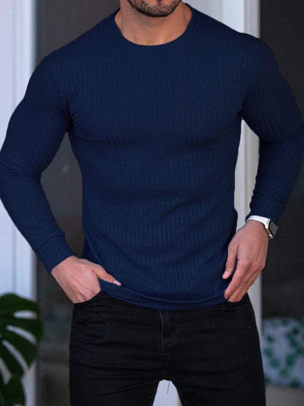 Versatile Vertical Stripe Long-Sleeve T-Shirt: Comfort Meets Style for Active Living - MENLL